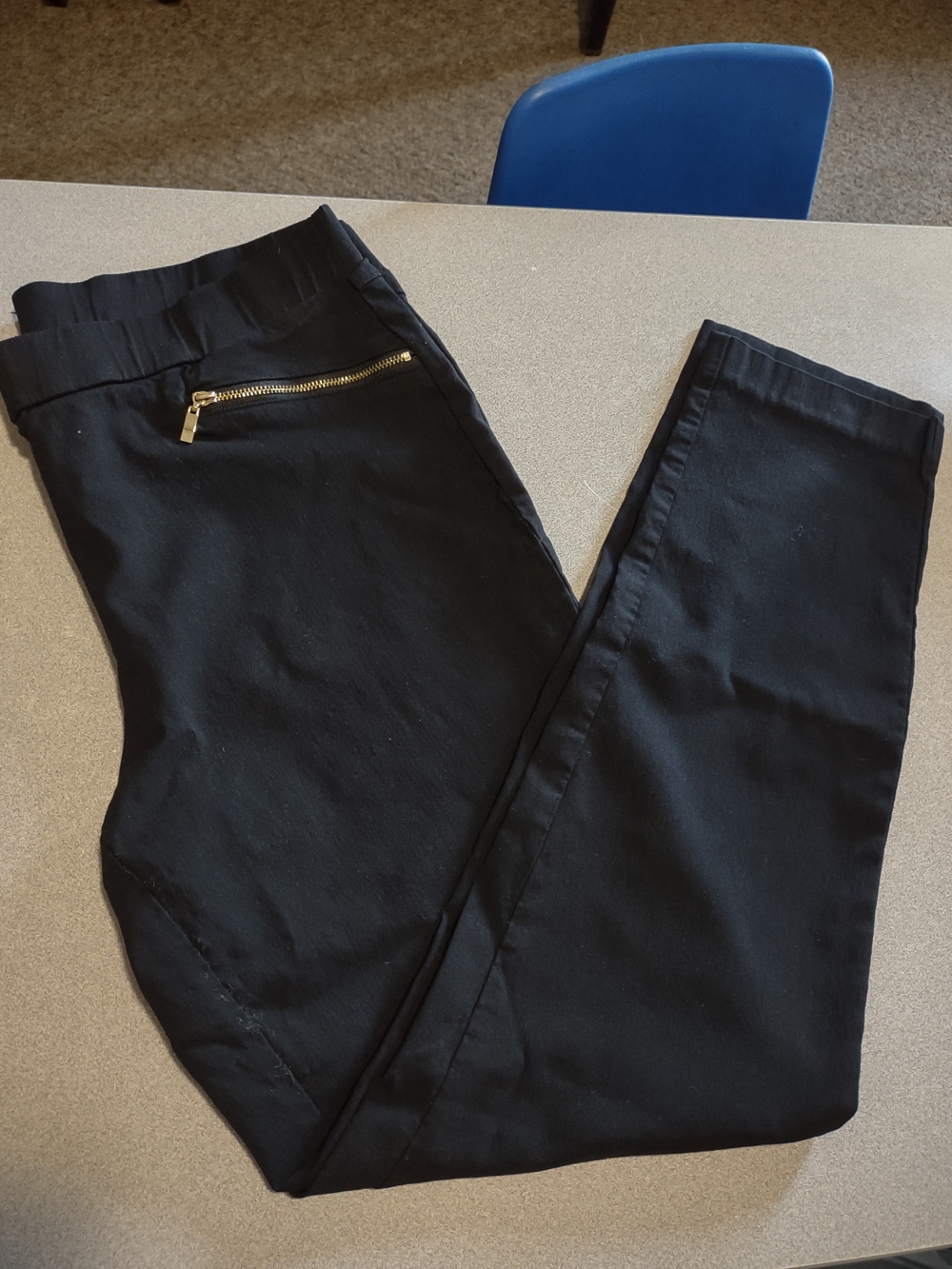 Black Women's Stretch XL16 Pants with Gold Zipper Detail